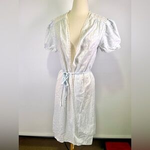 VTG 90s Miss Dira New York Floral Wrap Robe Lace Trim Puff Sleeve Medium Cottage